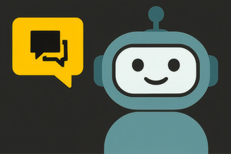 AI chatbot icon with a speech bubble on a dark background.